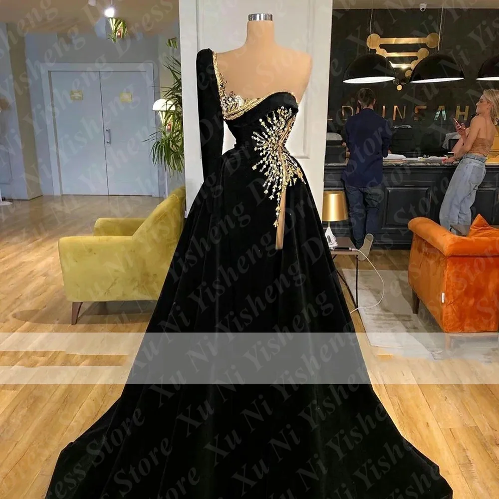 Mode Avondjurken Voor Vrouwen Elegante Één Schouder Lange Mouw Feestjurken Lange Jurk Luxe Kralen 2024 Vestidos De Gala