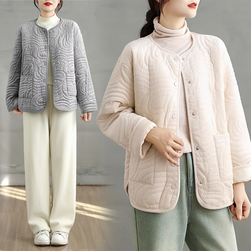 

Бархатная женская хлопковая куртка, осенне-зимняя стеганая верхняя одежда свободного покроя на одной пуговице, однотонная длинная одежда для поездок на работу...