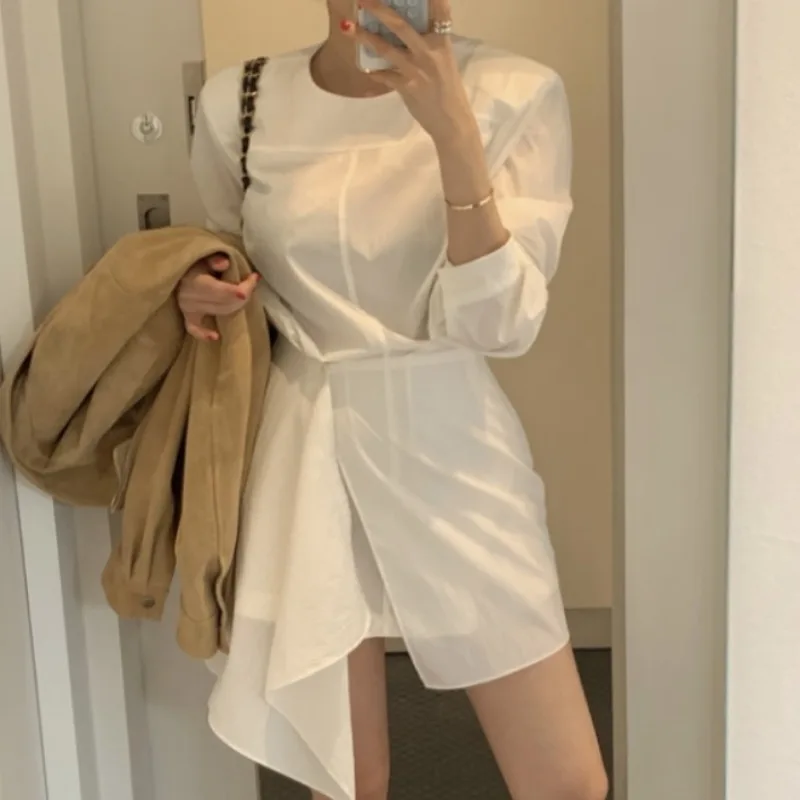 

Chic Pure Color round Neck Two-Piece Set Dress Spring Autumn New Style Casual Korean Style Women's Fashion Dress