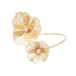 Multi Style Hollow Crystal Flower Opening Arm Bracelet for Women Luxury Bridal Wedding Accessories Bangle Hand Party Jewelry