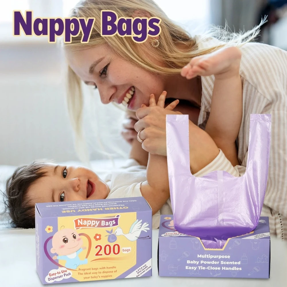 100/200pcs Portable Garbage Bag Disposable Nappy Bags Scented Hygiene Bags For Diaper Disposal Or Feminine Products