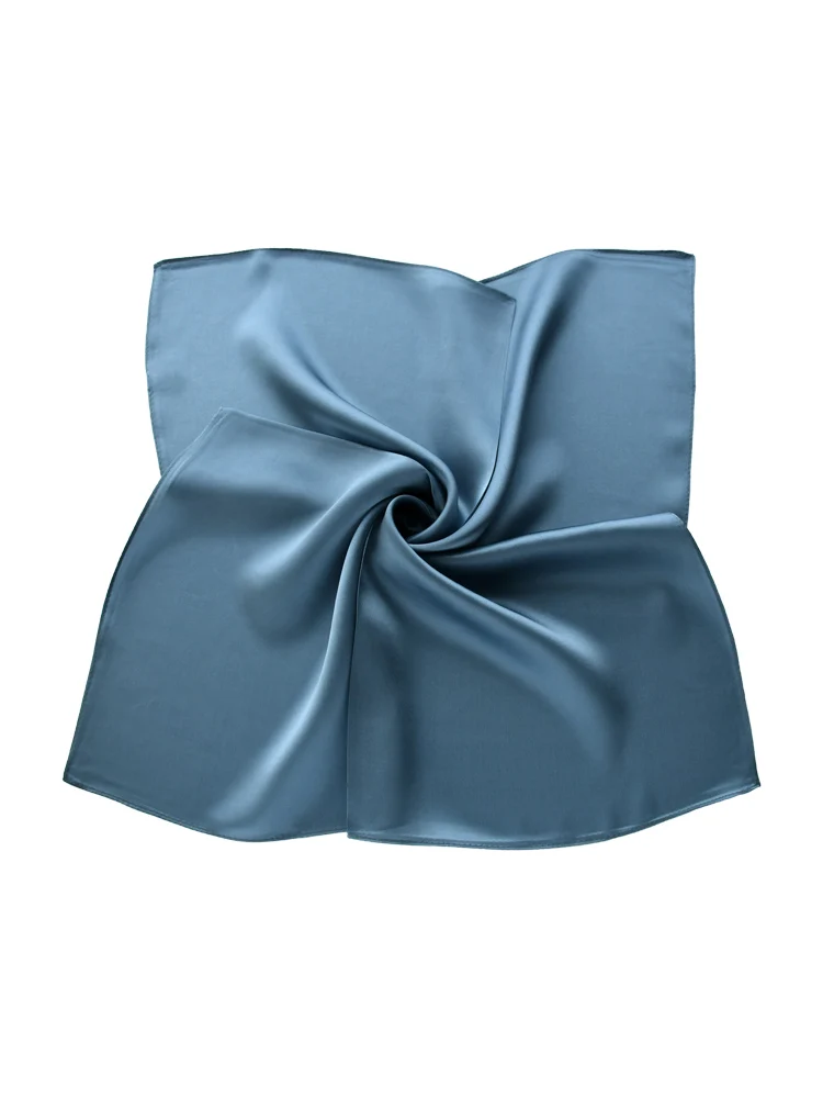 Solid Color Mist Blue Natural Silk Scarfs Women\'s Small Square Scarves Hair bands Real Silk Scarf Men\'s Handkerchief Headscarf