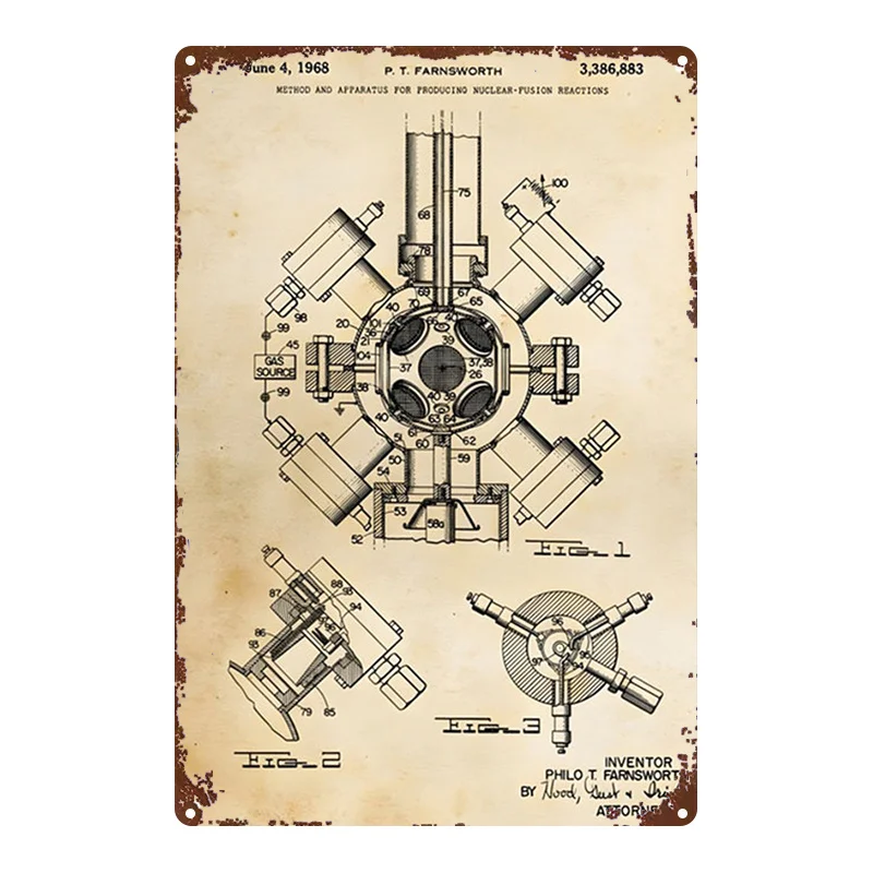 CIFBUY Retro Patent Style Aluminum Wall Art Waterproof Durable Metal Sign Nuclear Reactor Blueprint Decor for Home Office Man Ca