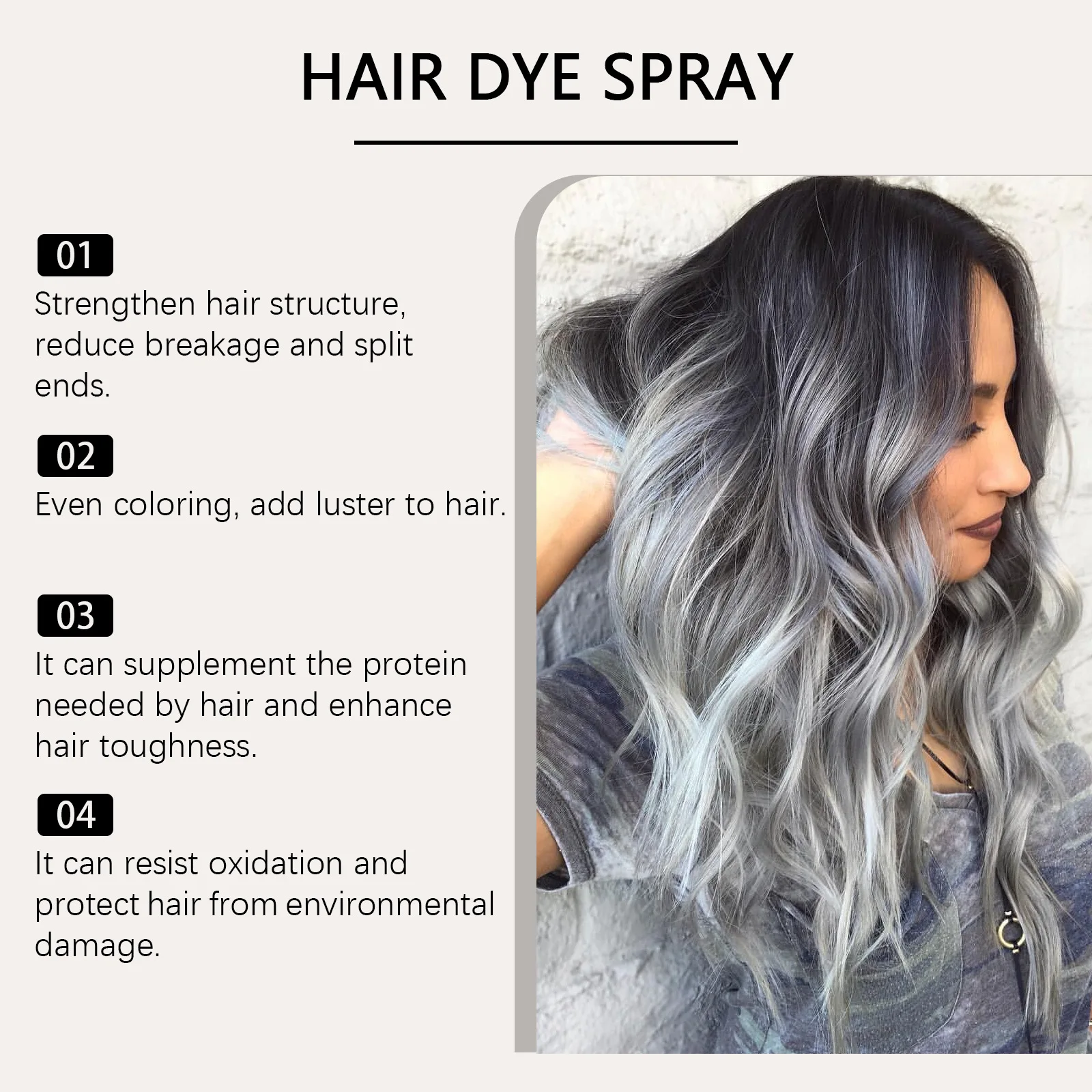 رذاذ لون الشعر المؤقت فضي رمادي أبيض اللون صبغ طبيعي طويل الأمد يمكن التخلص منه موضة تصفيف الشعر صالون تجميل ماكياج