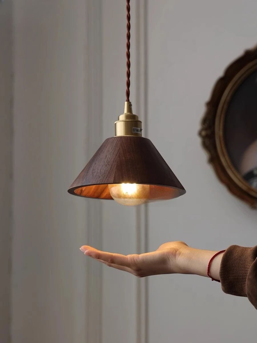 

Скандинавский черный орех из чистой меди, прикроватная тумбочка для ресторана, бара, простая люстра ваби, японские китайские лампы дзен