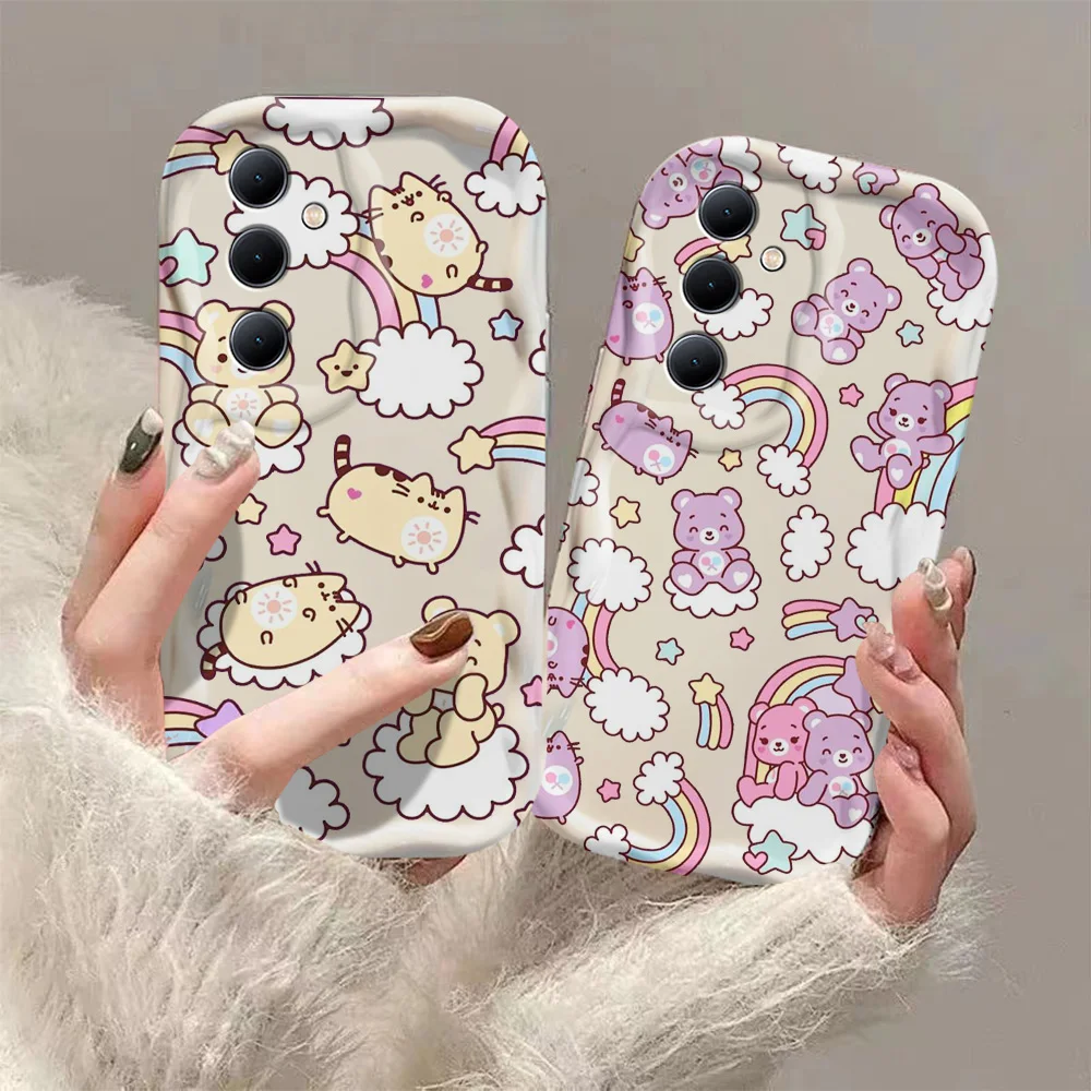 Cartoon 3D Wave Case For Samsung A73 A72 A71 A55 A54 A53 A35 A34 A33 A25 A24 A23 A15 A14 A13 A05 A04 4G 5G P-Pusheens Cats Cover