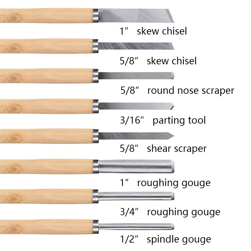 8pcs Wood Lathe Chisel Set HSS Wood Carving Knife Lathe Turning Tool Kit Woodworking Tool Lathe Tools