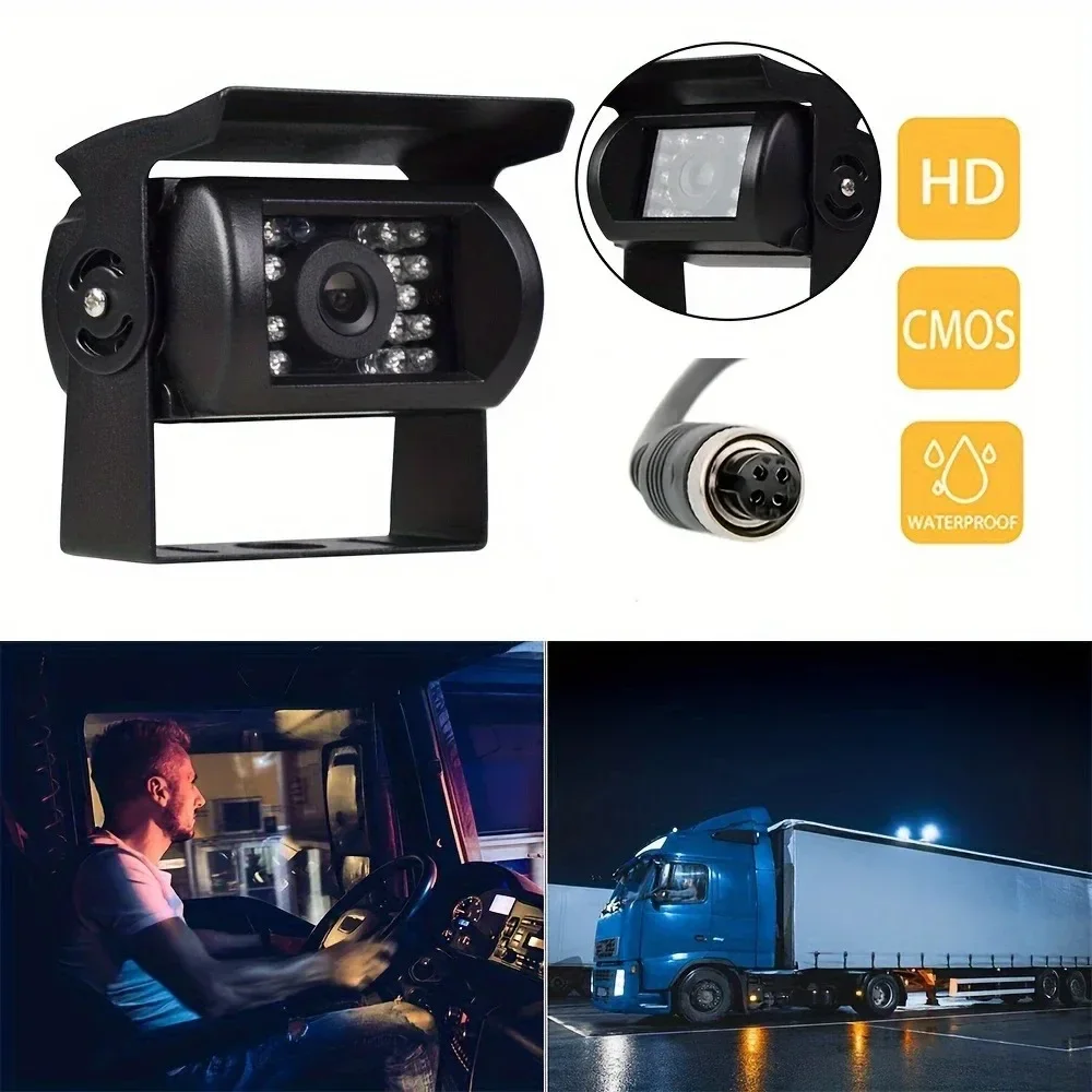 QueenDer 18LED Rearview Night Vision Reversing Camera 4-pin AV Cable Suitable for Pickup Trucks SUVs IP69 Waterproof