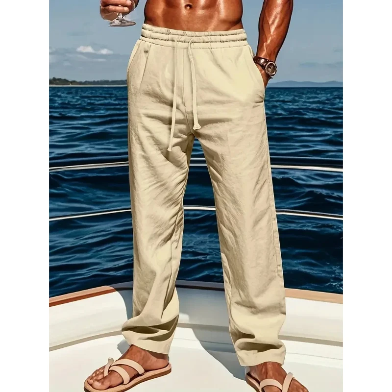 

Men's Breathable Cotton Linen Baggy Trousers European American Autumn Spring Loose Casual Pants Outdoor Hiking Sports Pants Men