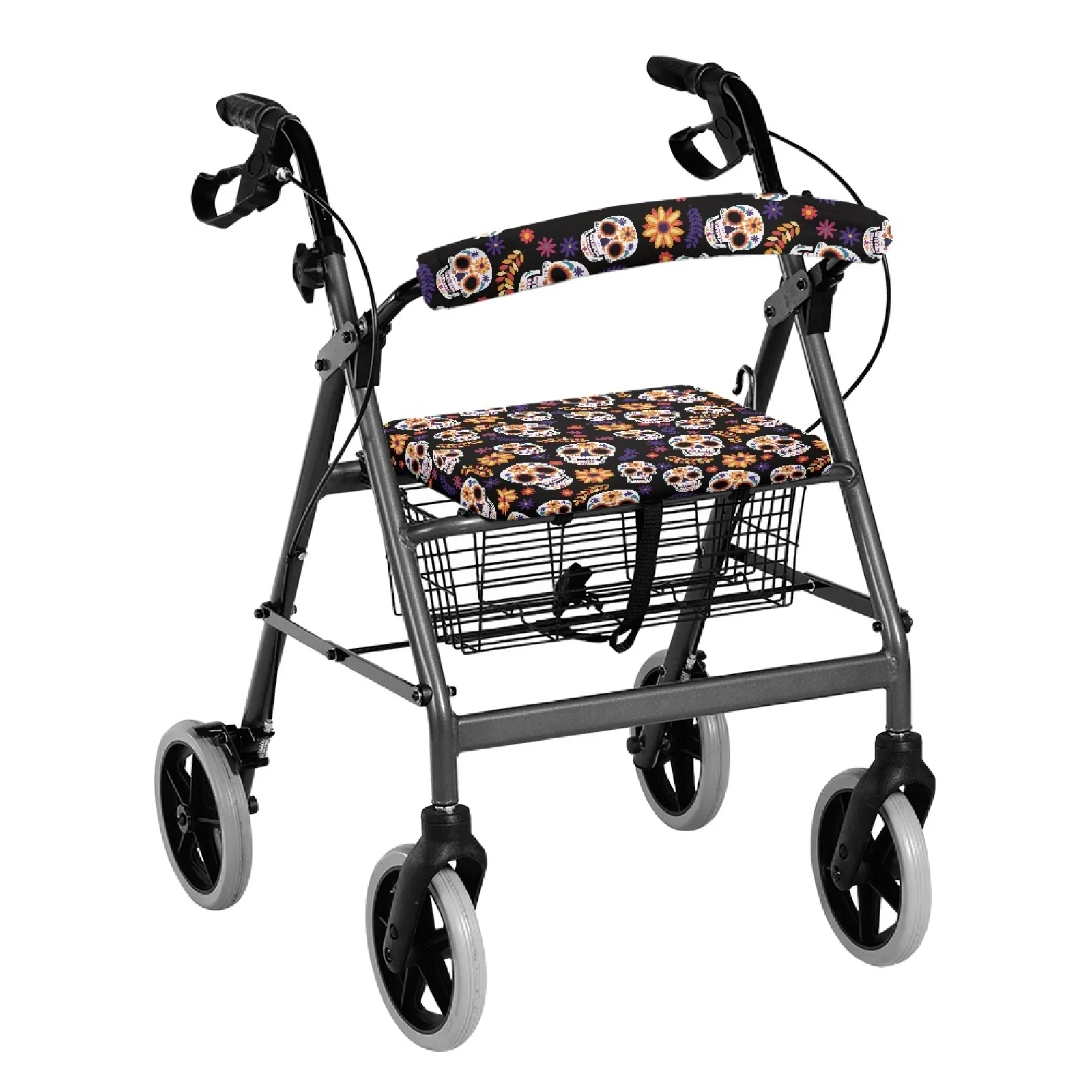 Coloranimal Hand Washable Protection Covers 2 Pieces Rollator Seat Cover for Parents for Indoor Skull Floral