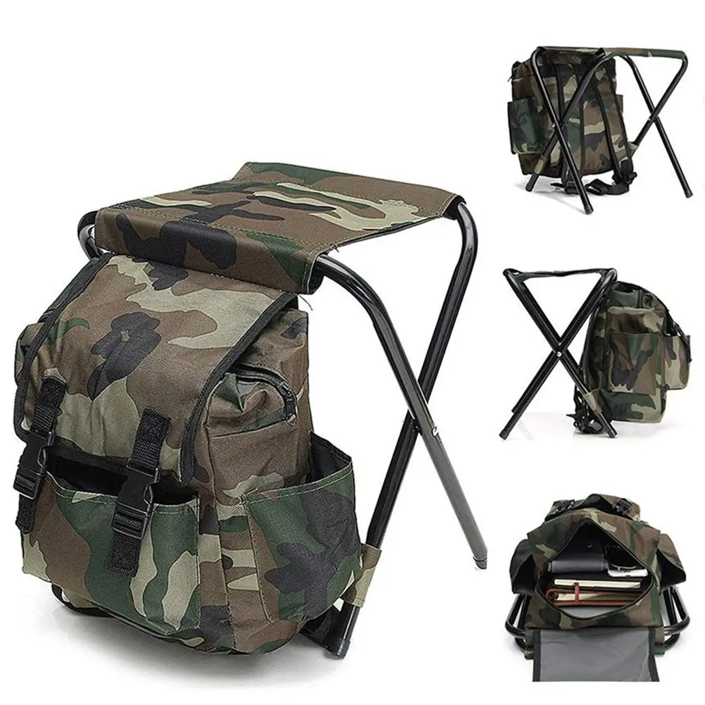 

YFASHION Outdoor Portable Camouflage Folding Stool 100kg Max Load Oxford Cloth Stool Backpack For Camping Fishing