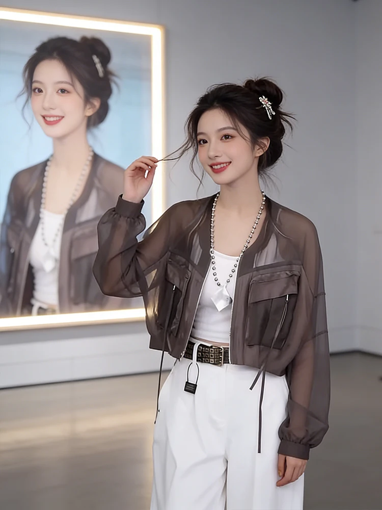 

Женская тонкая ветрозащитная куртка Ele для защиты от солнца, повседневная свободная короткая куртка, весна 2026, новая модель, для поездок на работу, с застежкой-молнией