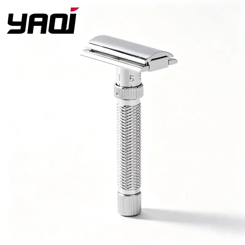 YAQI Adjustable Safety Razor Double Edge Chrome Metal 1 to 6 Settings Manual Shaver Wet Shaving Razor for Men Gift