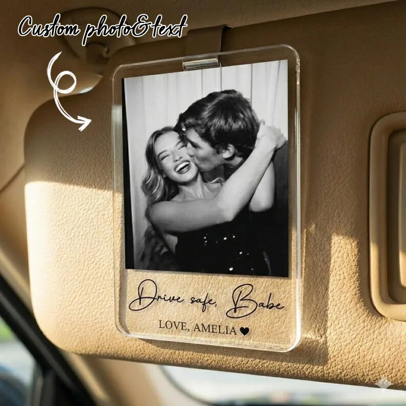 1 Personalized Couple Photo Car Sun Visor Clip, Valentine's Day Gift, Gift for Boyfriend, Driving Safety Reminder I Love You, Driving Safety Gift, Anniversary Gift, Romantic Safe Driving Gift, Unique Couple Keepsake, Photo Printing Gift, Car Interior Decoration, Acrylic Sun Visor Photo Clip, Gift for Husband, Safe Driving