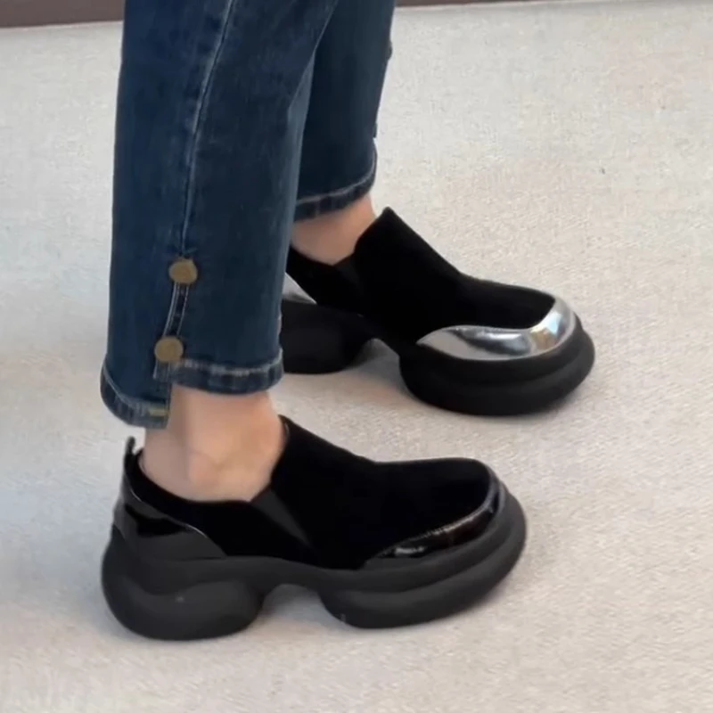 

Женские туфли на толстой подошве с круглым носком, матовые, простые, из натуральной кожи