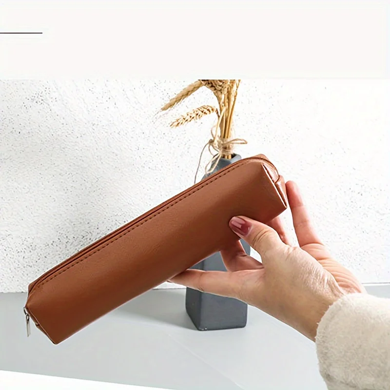 1pc Makeup Bag, Mini Makeup Pencil Case Bag, Eyebrow Brush Pencil Case, Premium Faux Leather Pencil Case