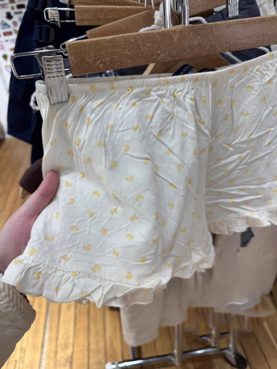 Little Yellow Duck Ruffles 반바지 여성 여름 신축성있는 허리 코튼 스트레이트 짧은 바지 Sweet Home Pajama New Y2k Sweatshorts