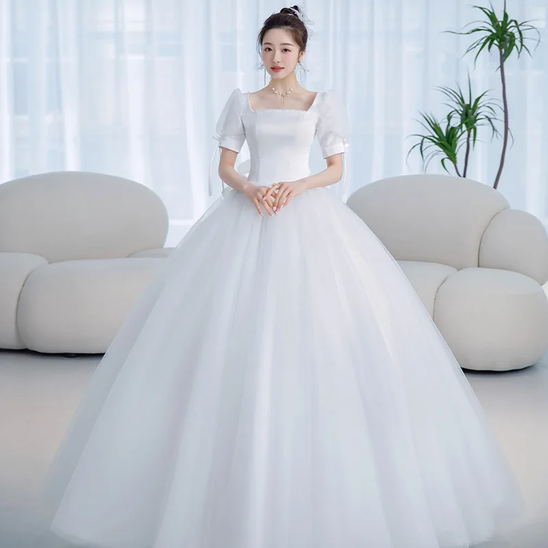 2024 Satin Wedding Dress Vintage Court Style Princess Bridal Dress Simple Beading Wedding Gown Vestidos  Novia Custom Customized