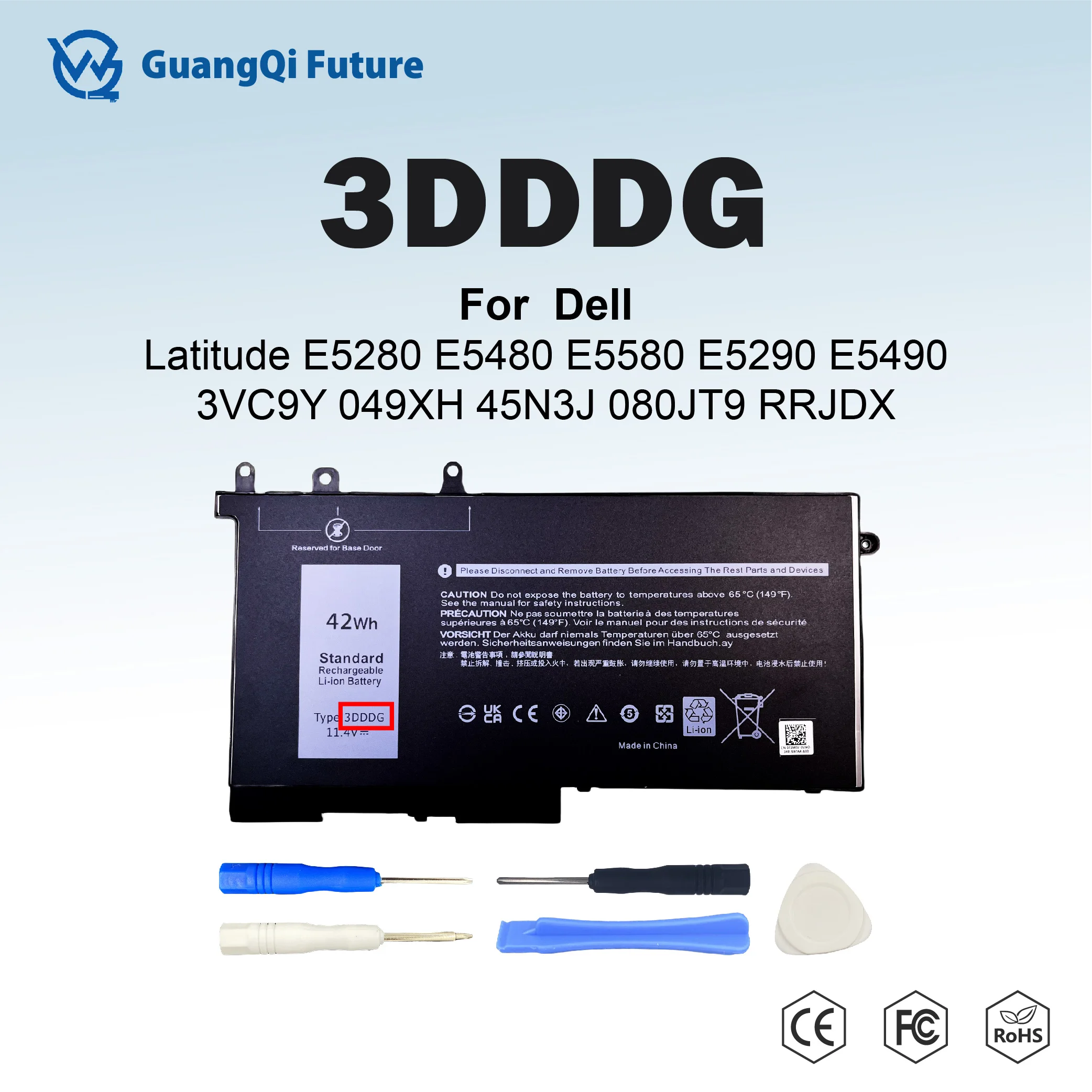 

3DDDG 45N3J 42Wh 3684mAh Laptop Battery for Dell Latitude E5280 E5480 E5580 E5290 E5490 5280 5288 5290 5480 5488 5490 5491 5495