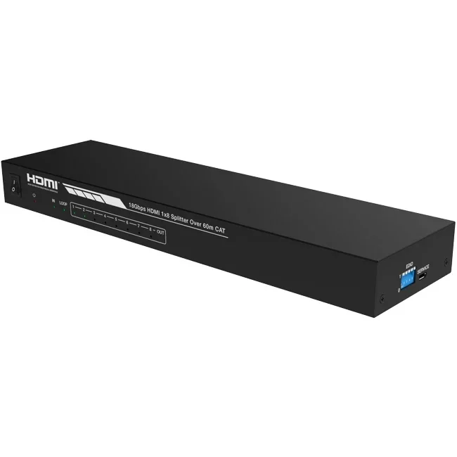 18Gbps HDMI Extender Splitter Over Ethernet 1 in 8 Out Over Cat5e/6 up to 60m with 8 Receiver for Home Theatre System
