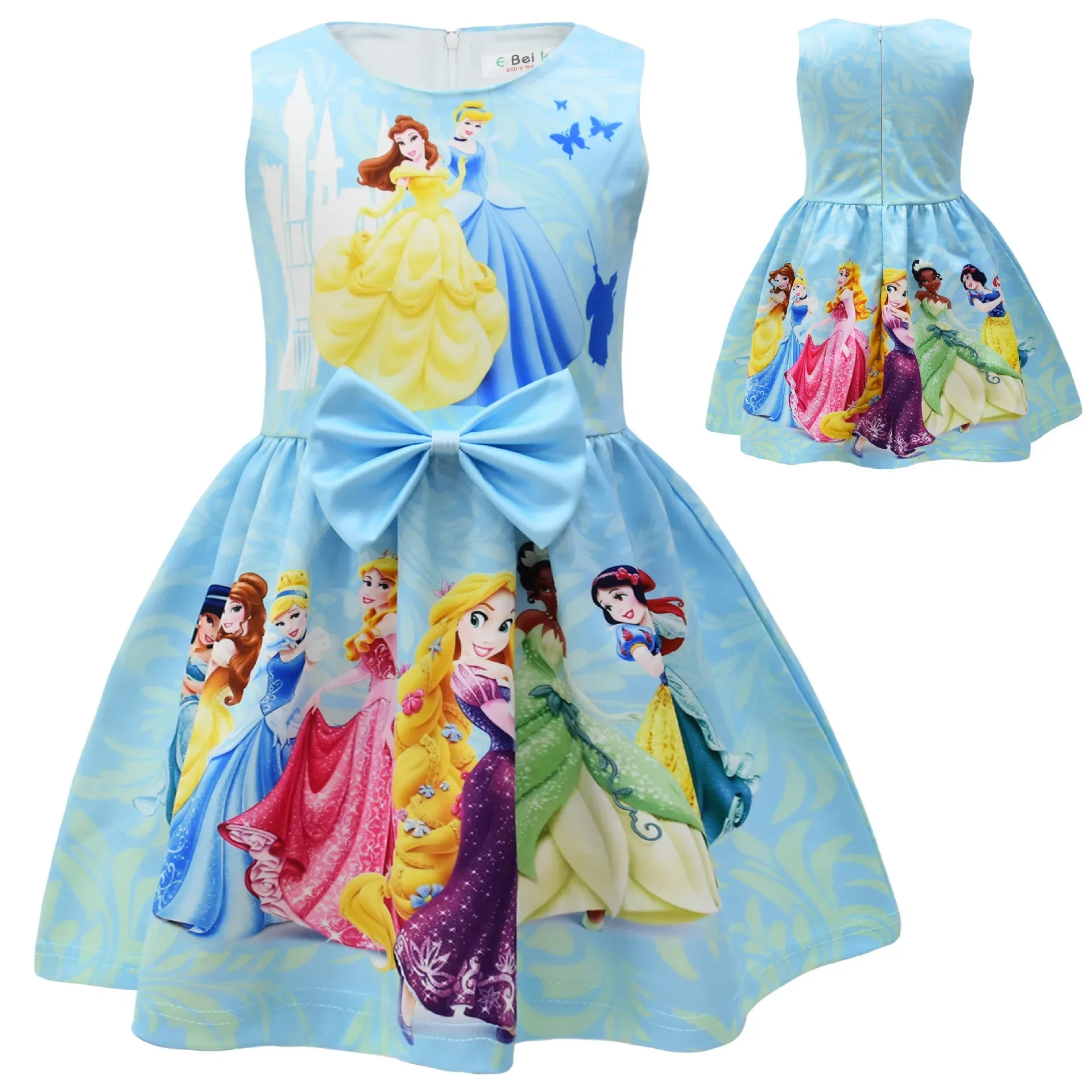 Disney Mickey Mouse New Short Sleeve Dress Mermaid Sleeveless Girl Dress Girl Bow Dress Short Skirt