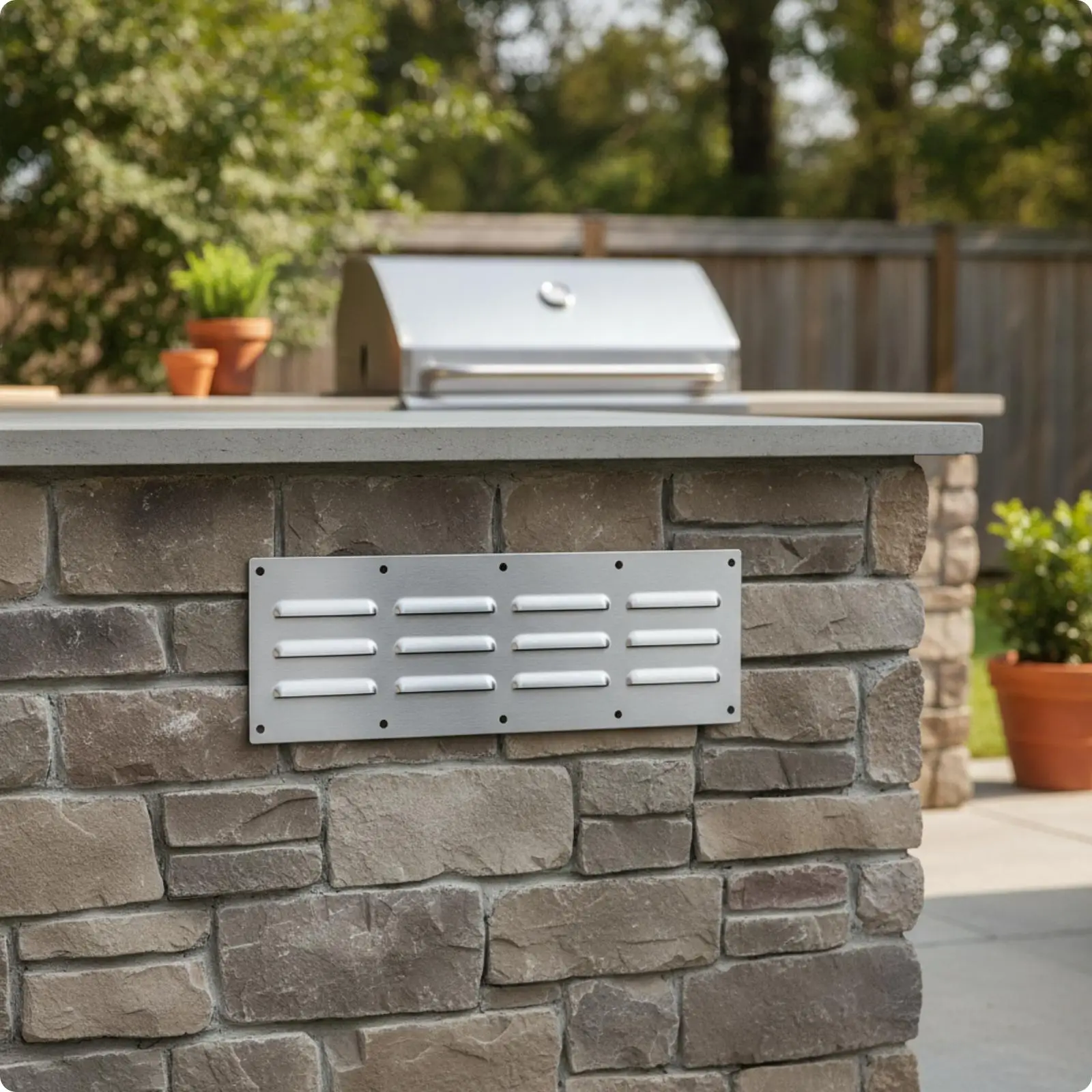 Outdoor Kitchen Vent Panel Stainless Steel Rectangular Wall Cover with Twelve Slots for Air Circulation