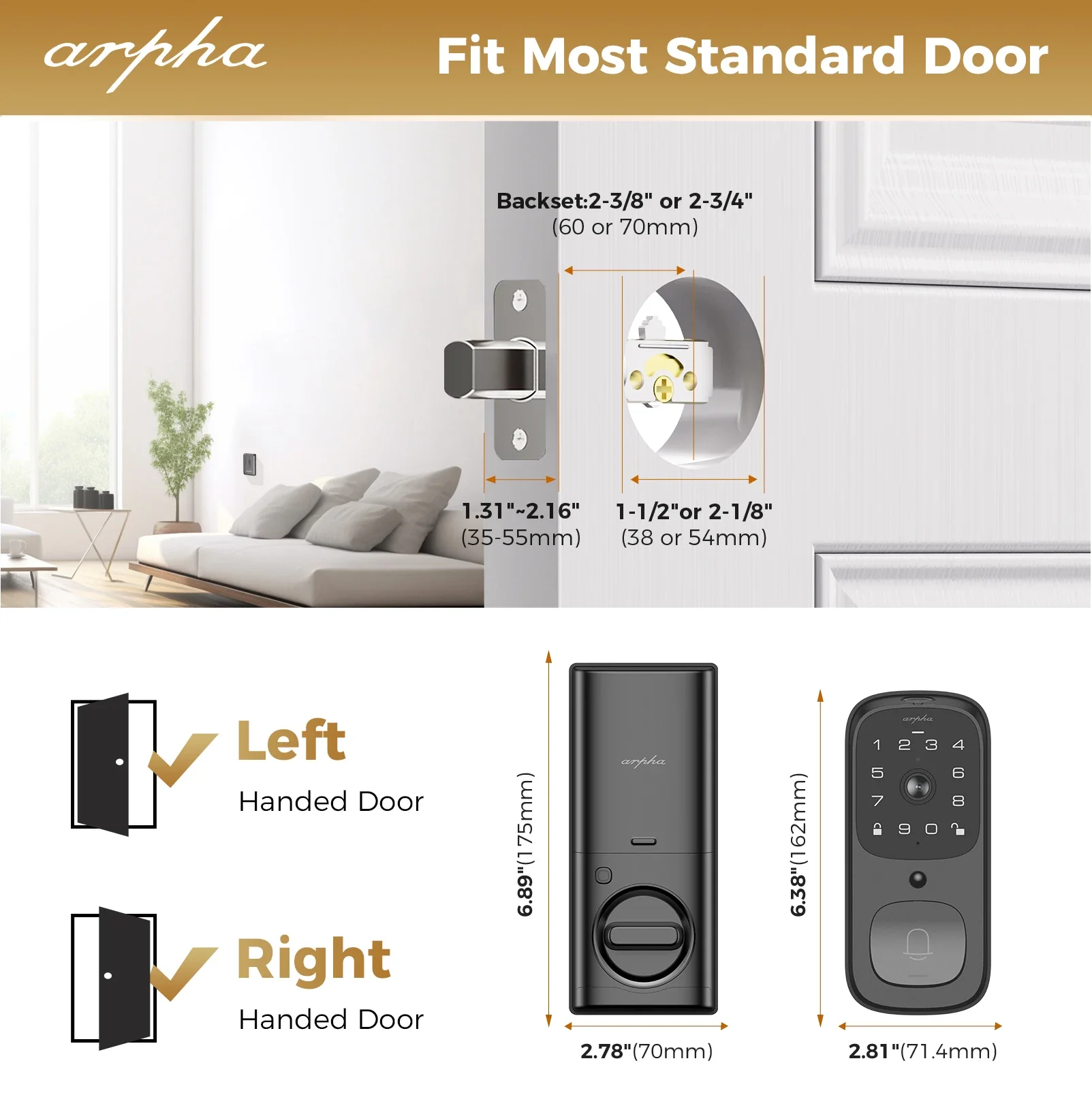 Arpha ระบบล็อกอัจฉริยะแบบ deadbolt ระบบความปลอดภัยของ AL501 3ในหนึ่งกริ่งประตูมีกล้องสองทางพูดคุยกับแอปพลิเคชั่น Tuya