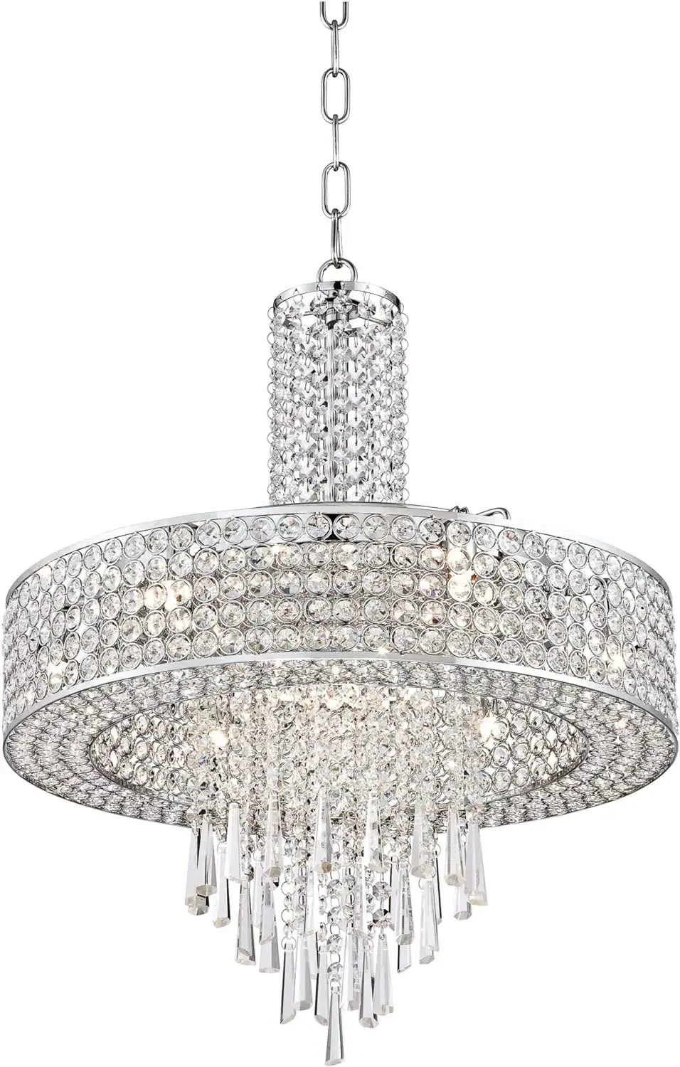 Vienna Full Spectrum Crystal Cascade Chrome Drum Pendant Chandelier Lighting 19 1/2