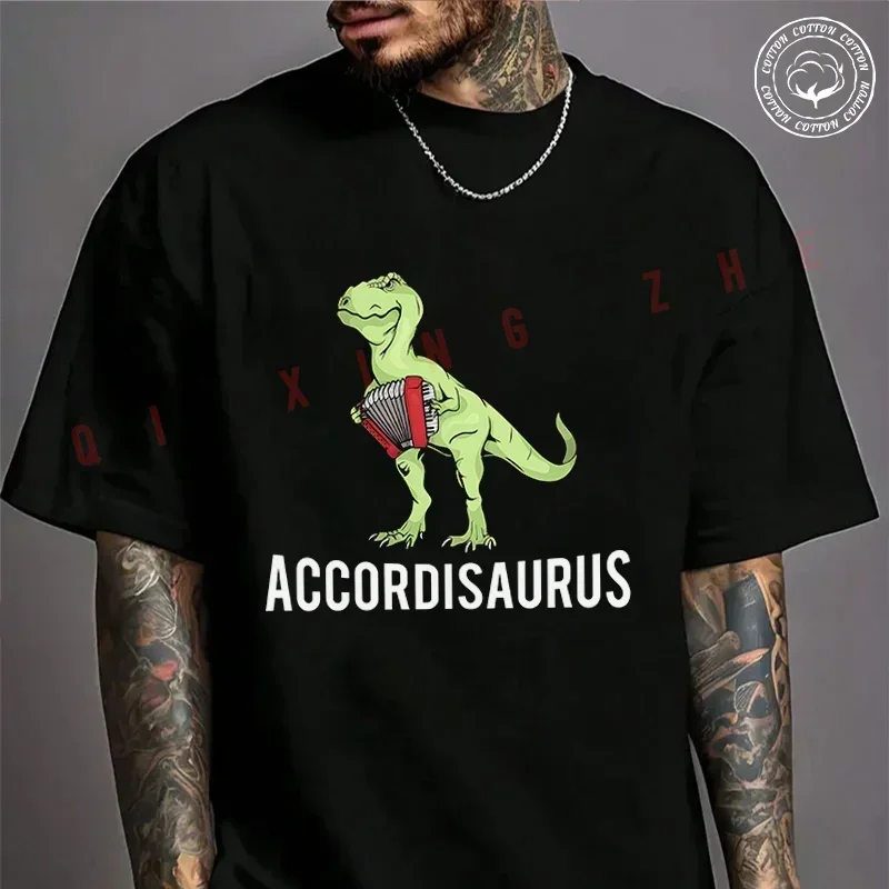 

New Motorbike Cotton T-Shirt Accordisaurus Accordion Player Music Accordion Motorcycle Adventure Casual Summer Short Sleeve Tee