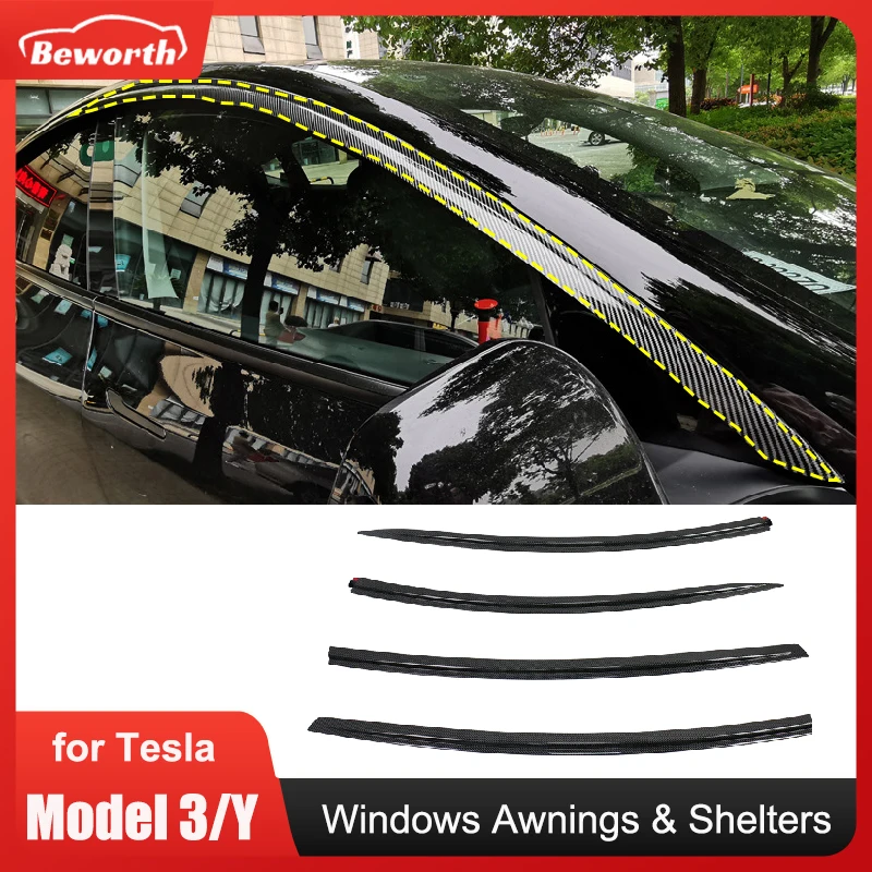 For Tesla Model 3 Y 2023 2022 Window Sun Rain Anti-rain Guards Deflectors Awnings Shelters Exterior Modified Car Weather Shield