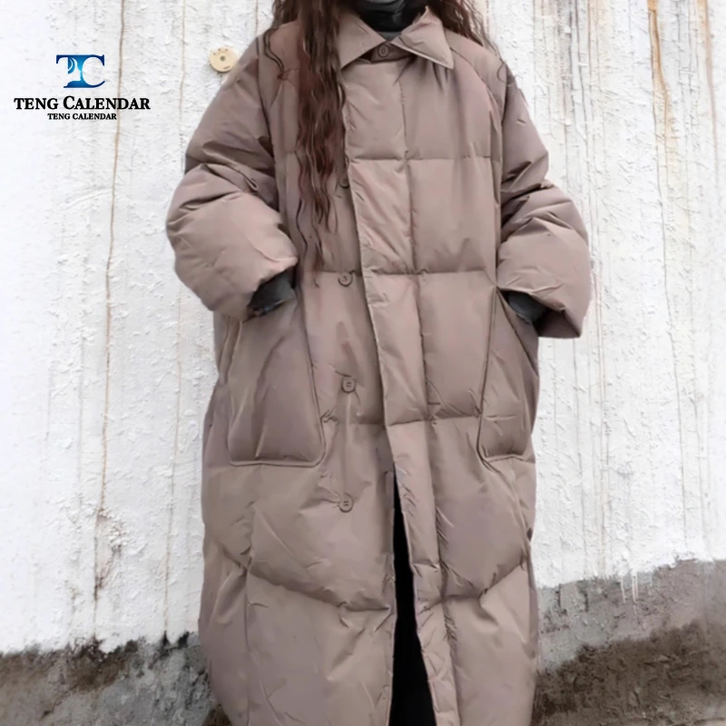 Doudoune longue, veste chaude épaisse en duvet de canard blanc ample surdimensionné artistique rétro, nouveauté pour l'hiver 2025