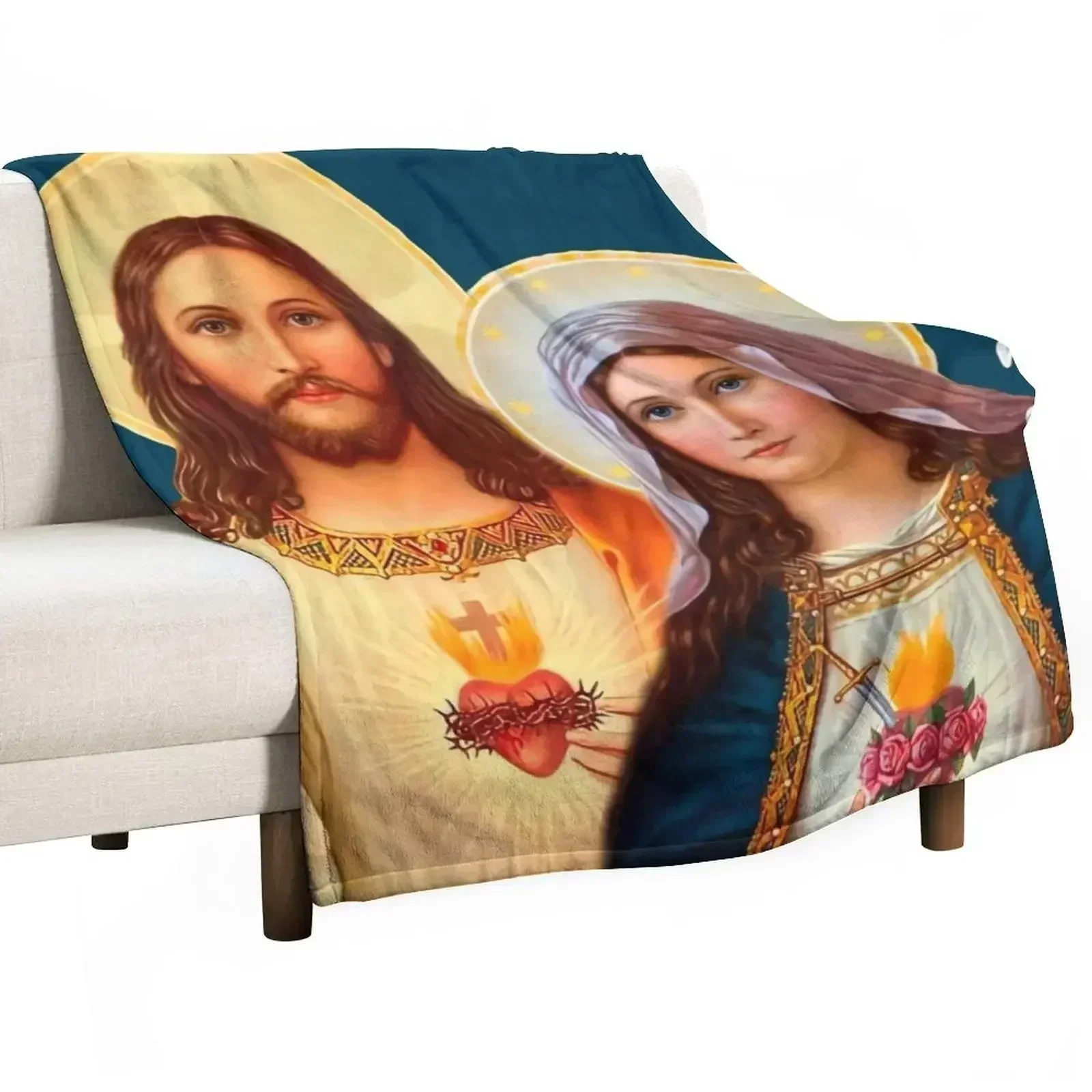 Twin Hearts - II (Jesus and Mary) transparent background Throw Blanket Cozy Warm Blanket for Bed Room Decor