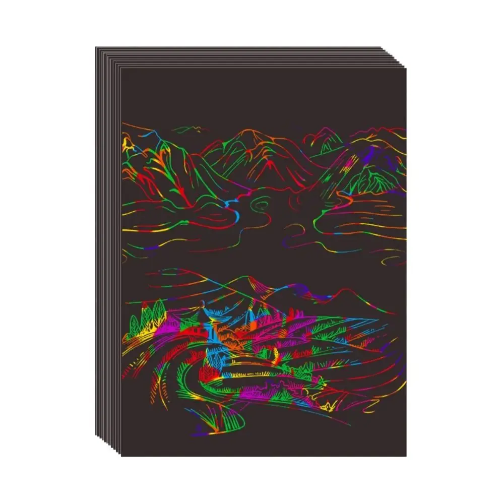 Rainbow Scratch Art Paper Card Set Graffiti Stencil Educational Scratch Card Kit Colorful Doodle DIY Drawing Board Gifts