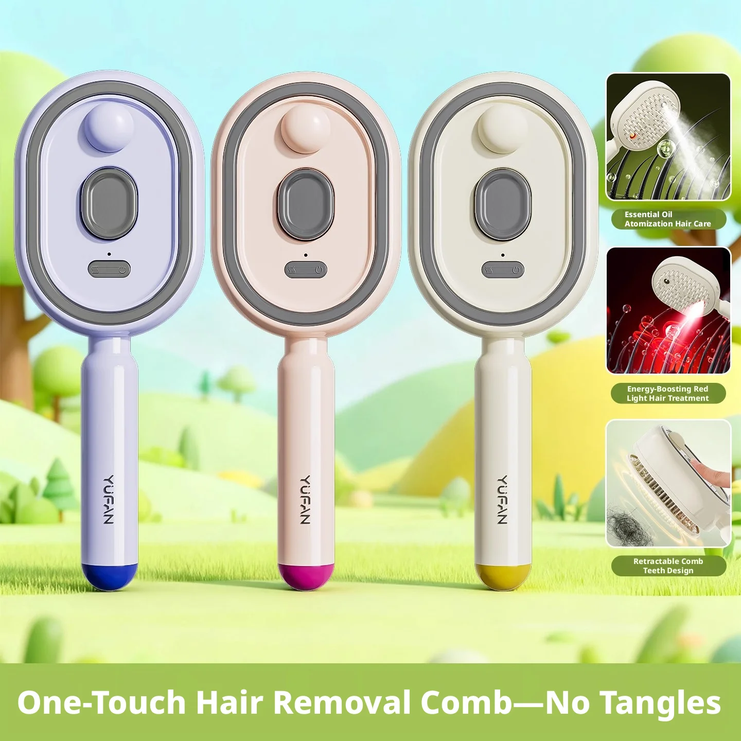 Hot Electric Spray Hair Brush 2-In-1 Misting Hair Brush with Water Spray Reduce Frizz Anti-Static Retractable Steam Massage Comb