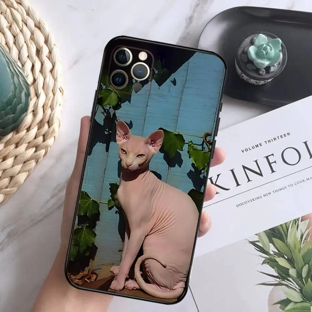 Lavaza Sphynx Sphinx Cat Phone Case For iPhone 16,15,14,13,12 Mini 11 Pro XR,X,XS,MAX 7,8 Plus Silicone Cover Soft Black