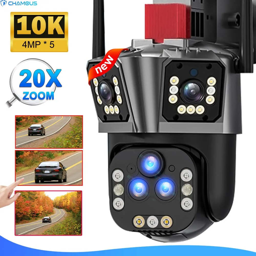 

10k 20mp Wifi Ip Camera 20x Zoom Surveillance Camera Outdoor Auto Tracking Four Lens Three Screen Ptz 16mp 8k Video Camera 360