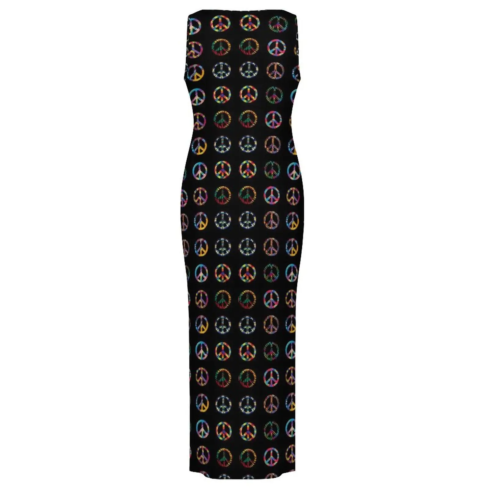 Peace Signs Dress Sleeveless Groovy Retro Print Cute Maxi Dresses Summer Casual Y2k Design Bodycon Dress Big Size