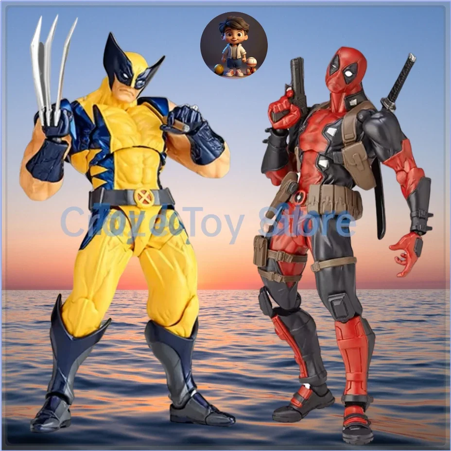 Revoltech Yamaguchi Deadpool & Wolverine Marvel Action Figure Marvel legends Joint mobile KAIYODO Movie Model for Kids Gift