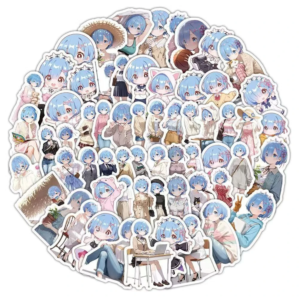10/30/50/100 szt. Naklejki Kawaii Dziewczyny Rem Re Zero Naklejki z Kreskówek na Laptopa Scrapbooking Bagaż Telefon Śliczne Postacie Anime Naklejki