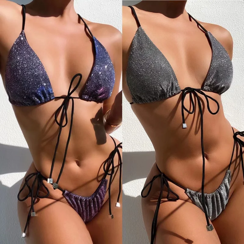 

TOY-New Glitter Bikini Women Sexy Beach Swimsuit Hot Spring Two-Piece Swimwear
