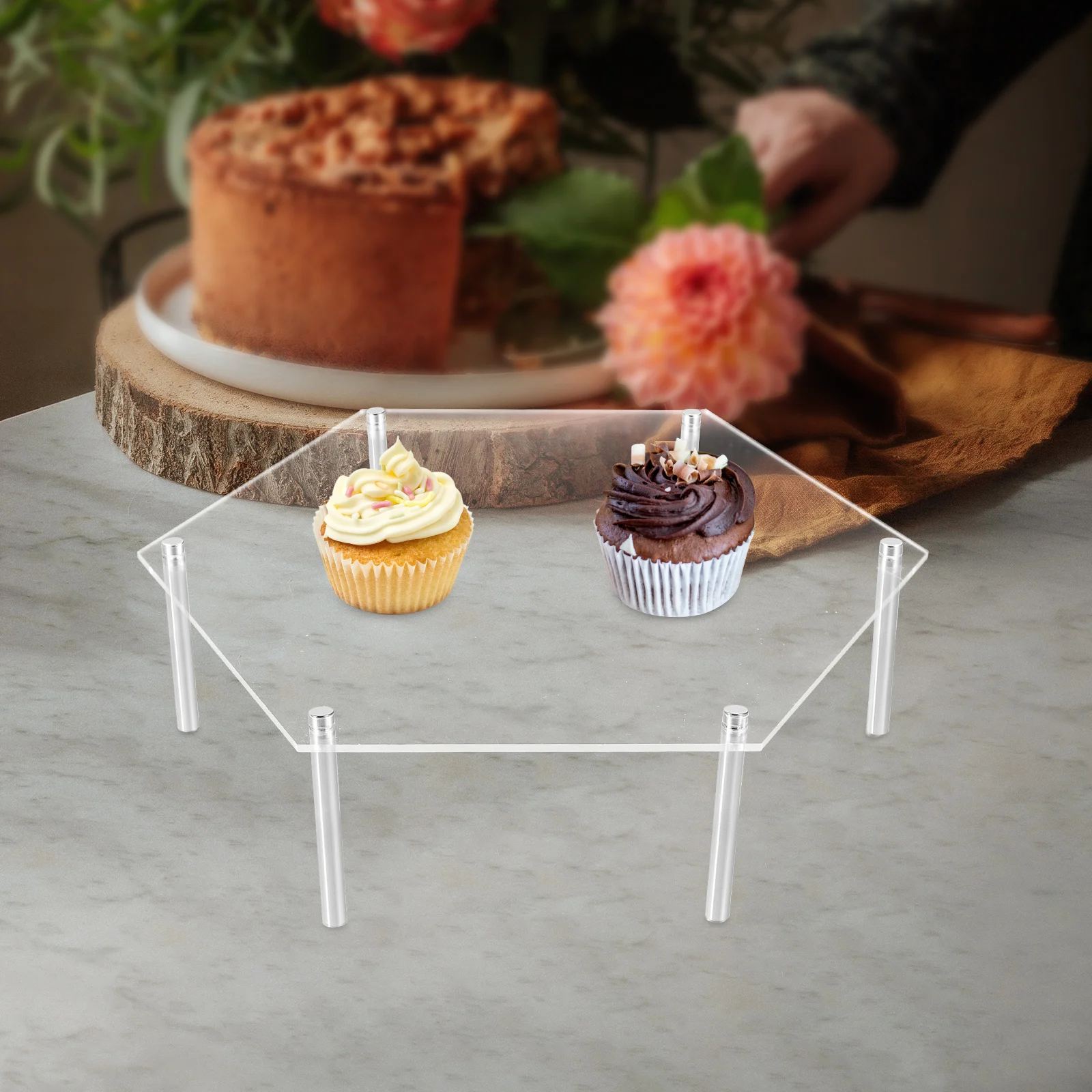 

1Set Clear Acrylic Display Stand Cake Platter Riser for Wedding Buffet Table Food Display Risers Handicrafts Organizer