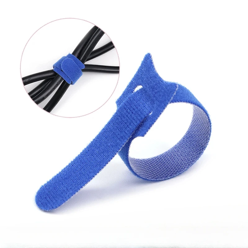 Releasable Cable Ties Plastics Fastening 15 20 25 30cm Blue Nylon Hook Loop Straps Wrap Zip Bundle Bandage Tie Wire Organizer