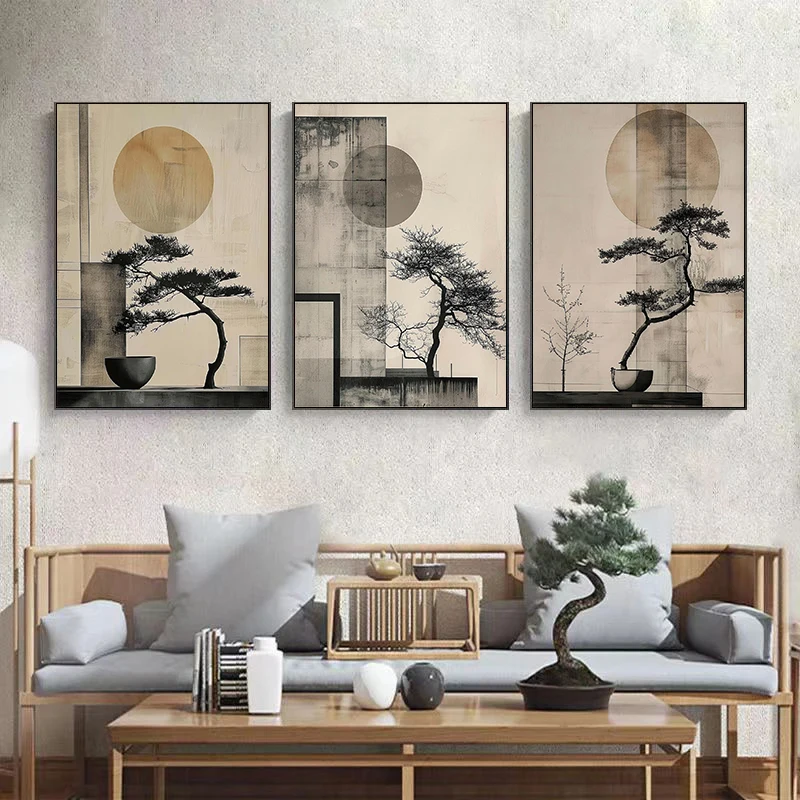 1pc frameless Canvas Painting Japanese Zen Koi Fish Pine Tree Sunset Birds Landscape Posters and Prints Canvas Printing Wall Art