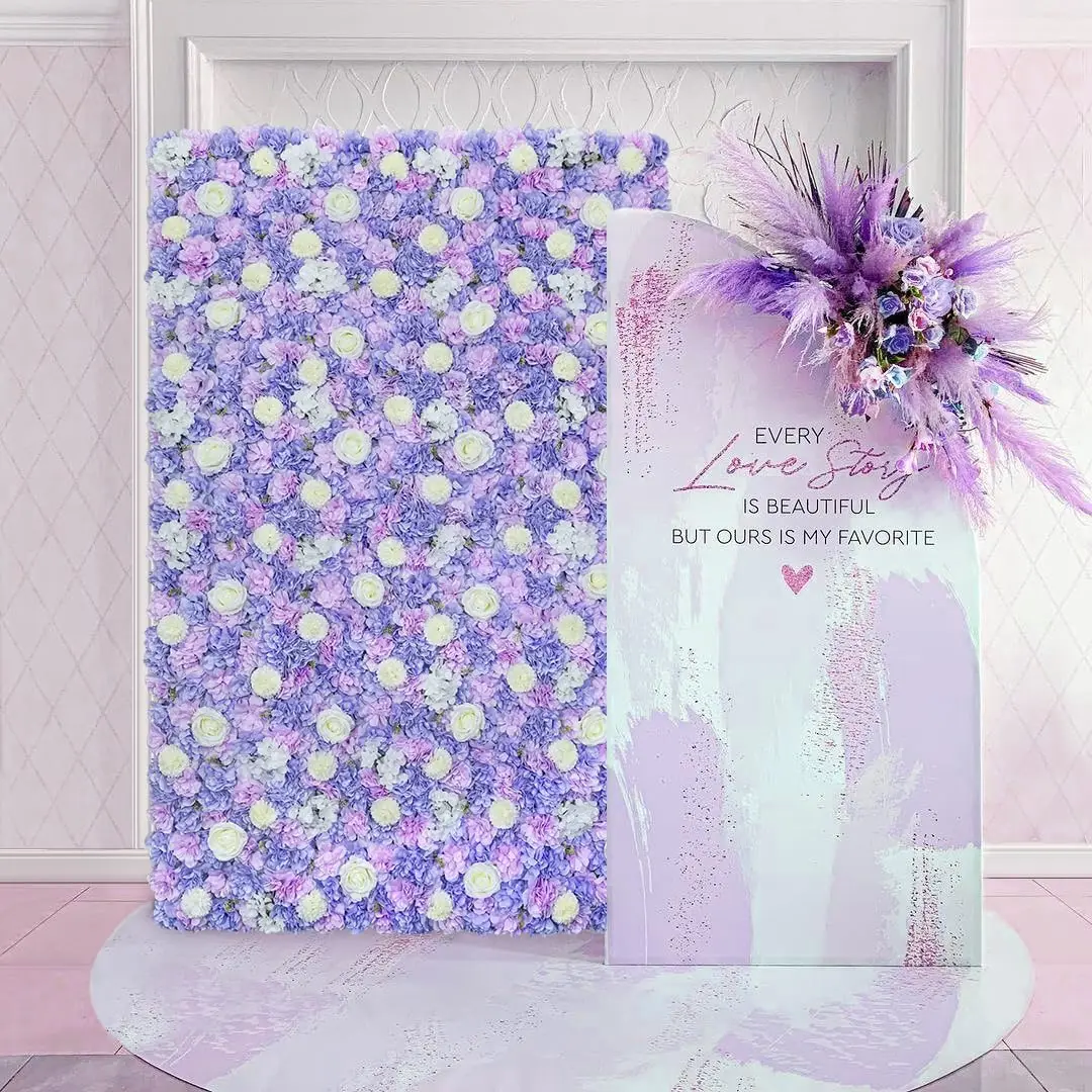 

3D Flower Wall Backdrop 12 Panels-15 x 15 Inches Artificial Rose Panels Lavender Silk Floral Decor for Home Party Wedding Annive