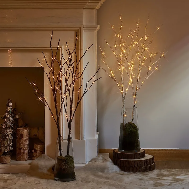 Elegant 50-LED Birch Branch Light - Battery-powered suitable for indoor Christmas, romantic wedding and stylish home decoration