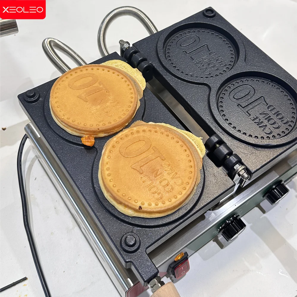 XEOLEO Electric 2PCS Gold Coin Waffle Maker 1600W Coin Waffle Bread Maker Non-stick Cheese Coin Waffle Iron Maker Home Applian