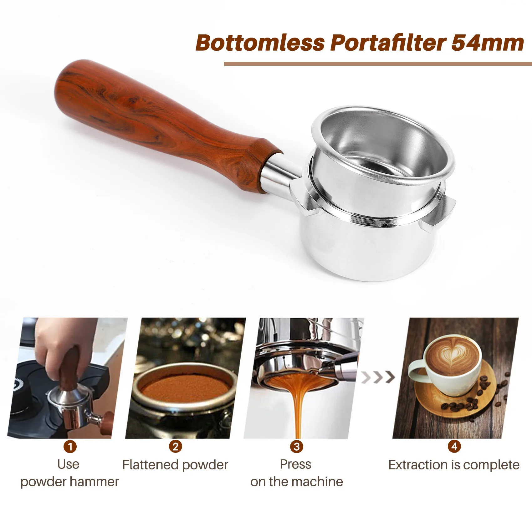 Bottomless Portafilter 54mm for Breville Barista Series and Espresso Machines, Portafilter with Filter Basket