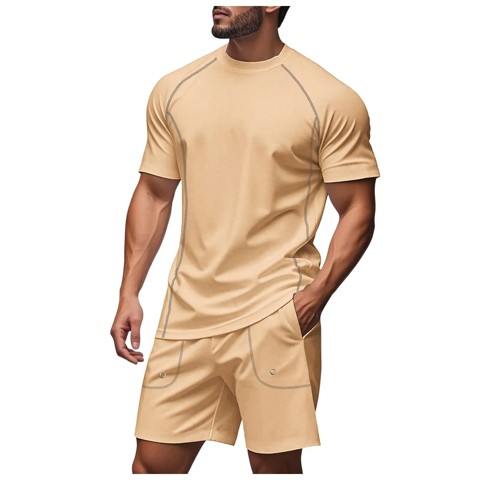 

Agility Suit Men's 2 Piece Clothing Short Sleeve Crew Neck Summer T Shirt With Drawstring Casual Sports Shorts Men Sweats Suits