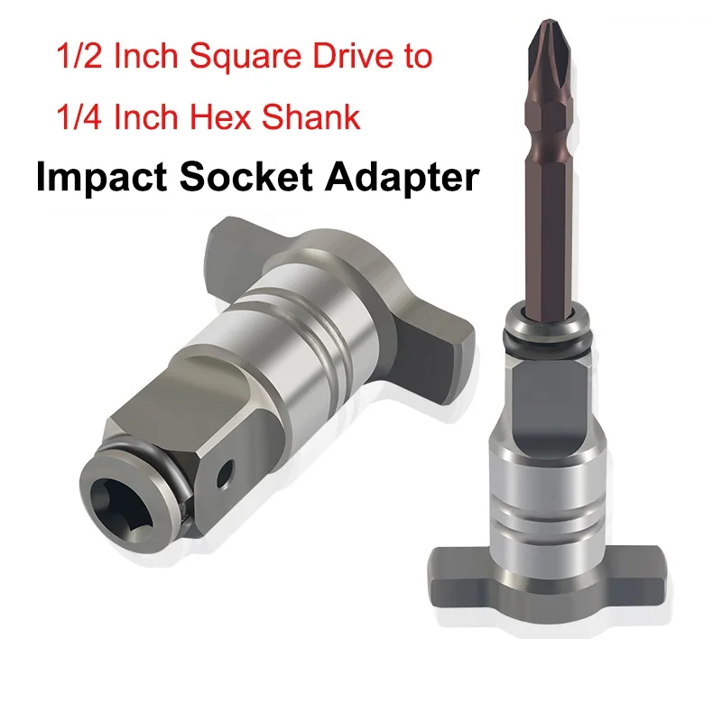 

1Pc Anvil Impact Driver 1/2 Square Drive to 1/4 Inch Hex Shank Socket Adapter for Air and Electric Wrench