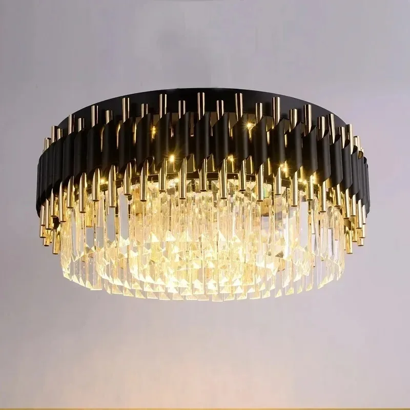 

Nordic Luxury Crystal Ceiling Light Gold Black Circular Restaurant LED Ceiling Light Hotel Bedroom Home Decoration Lighting